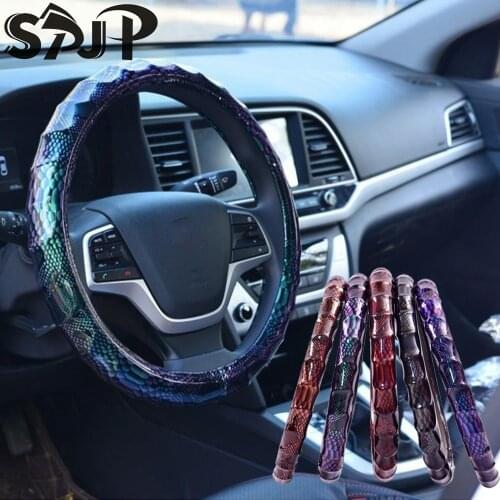 37-38cm Car Steering Wheel Cover Breathable Anti Slip Snake PU Leather Steering Covers Suitable Auto Decoration