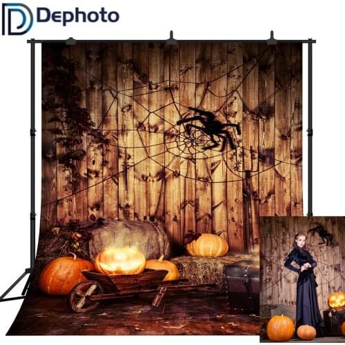DePhoto Photography Backdrop Halloween Spider Wooden House Light Pumpkin Backdrops Professional Photoshoot Photo Background Prop