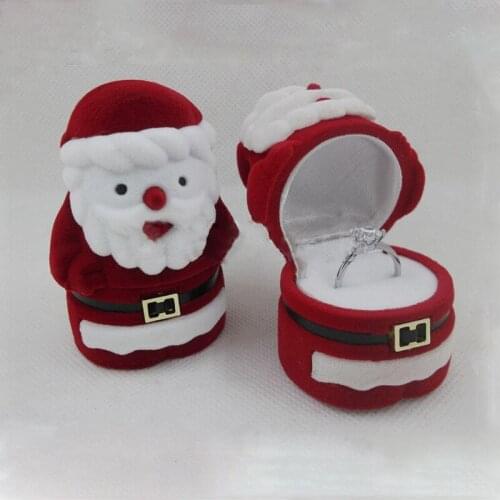Santa Claus Design Ring Earring Ear Stud Corduroy Earbob Box Red Case Container Holder Jewelry Box Christmas Gift Box