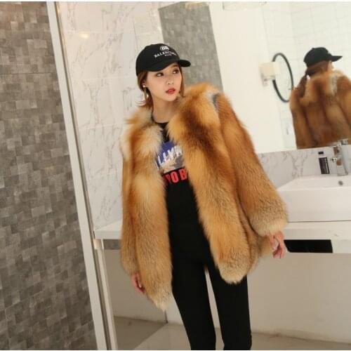 2019 new Korean version whole skin red fox fur long coat womens fur jacket female outerwear