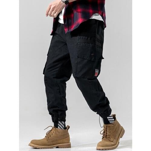 EL BARCO Cotton Casual Cargo Pants Men Black Grey Hip Hop Baggy Harem Joggers Pockets Streetwear Skinny Male Pencil Trousers