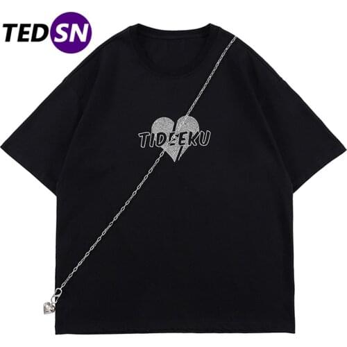 Cotton Short Sleeve Shirt Retro Necklace Love Print Tshirt 2021 Summer Casual Tshirt Harajuku T-Shirt Loose Streetwear Hip Hop