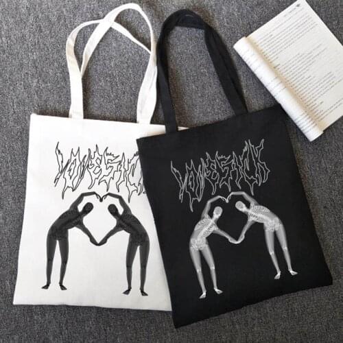 Spoof skull print Y2K gothic canvas bag Harajuku letter punk large capacity shopper bag casual high street women shoulder bags