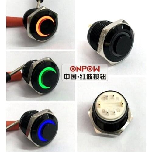 ONPOW 16mm black momentary high head RGB tri-color push button switch GQ16H-10E/J/42RGB/12V/A