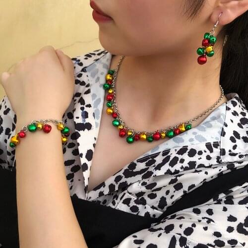 Lalynnly Christmas Jingle Bells String Necklace Set Three-piece Set Mixed Color Bells Necklace For Women New Fashion Jewelry