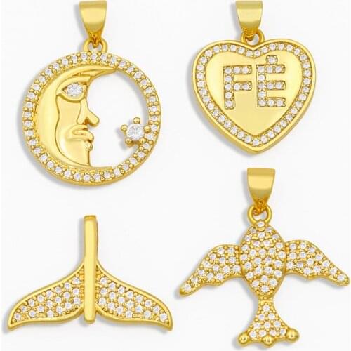 OCESRIO CZ Brass Lucky Wale Tail Pendant Charms for Jewelry Making Wholesale Gold Animal Pigeon Charms pdta253