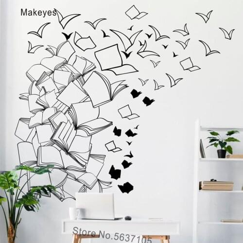 Makeyes Library Books Flying Wall Stickers Home Study Room Wall Decor Kids Bedroom Decoration Wall Decals Art Designs Vinyl Q965