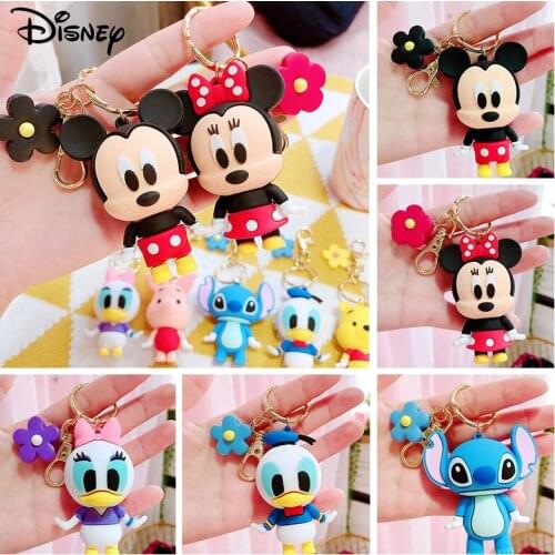 Disney Mickey Mouse Keychai Cute Figure Toys Minnie Stitch Donald Duck Cartoon Keychain Car Couple Bag Keychain Girls Gift Toys