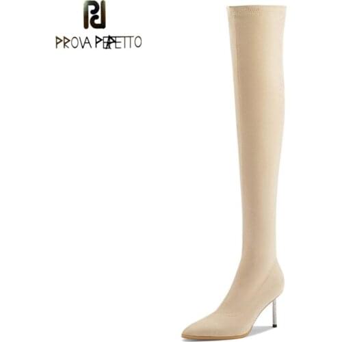 Fall/winter Fashion Stretch Boots Over The Knee Long Boots Thin Boots Pointed Metal Rhinestone Stiletto High Heel Womens Shoes
