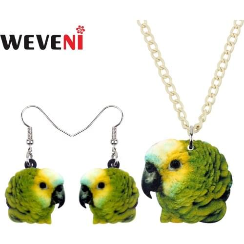 WEVENI Acrylic Tropic Yellow-headed Parrot Bird Necklace Earring Jewelry Sets Jungle Anime Charm Gift Girl Teen Party Decoration