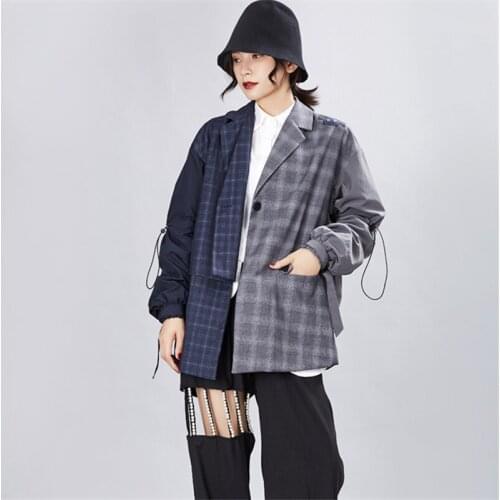 2020 Spring Autumn Fashion New Retro Small Suit Women Two-Color Plaid Stitching Layered Suit Jacket Tide H00473