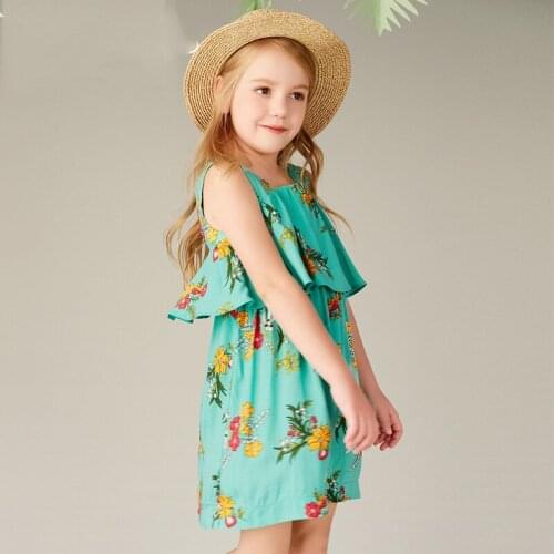 Girls'Dresses with Suspenders Childrens Printed dress Holiday Beach dress