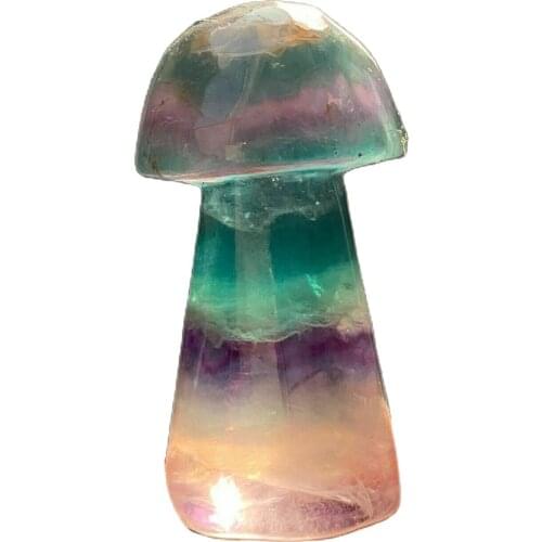 Natural rainbow fluorite Quartz Mushroom Crystal Hand Carved Healing