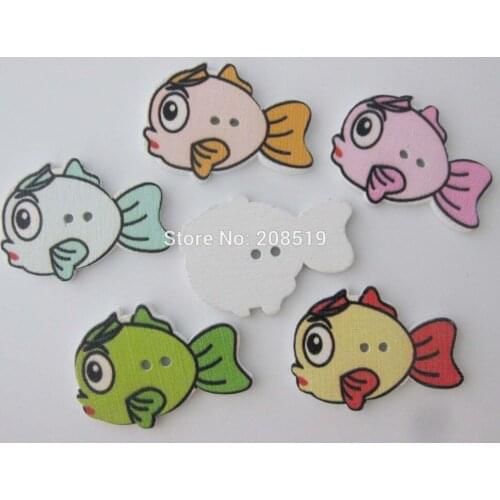 WBNWVW 35mm*25mm Fish Style Novelty sewing Buttons for baby clothes 2 holes Mix 100pcs garment accessories