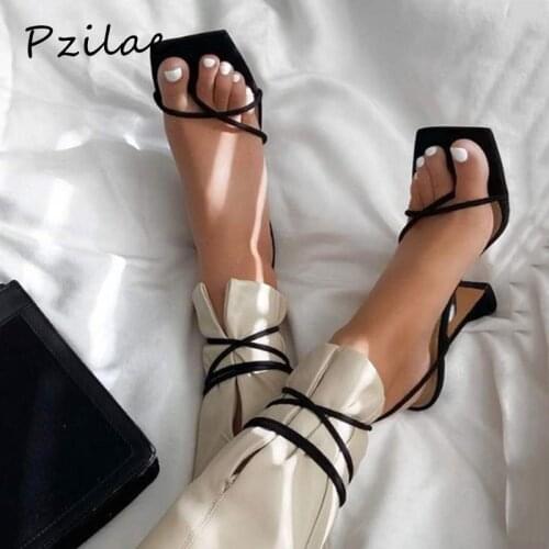 Pzilae 2020 fashion summer party dress shoes cross strap lace-up pumps women high heel shoes gladiator sandals size 42
