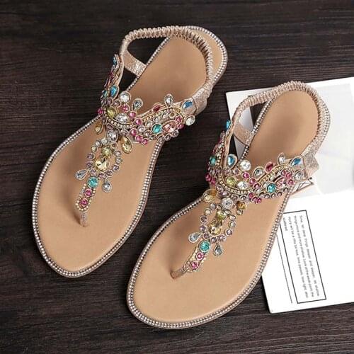 1PR Bling Rhine Stone Women Sandals T-stage Sexy Sandals Manmade Crystal Ladies Tong Flip Flops hains Gladiator Flat Shoes