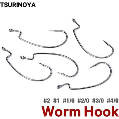 TSURINOYA Worm Fishing Hooks Single Sharp Fish Cank Hook Soft Lure No Sinker Rig Fishing Tackle #2 #1 #1/0 #2/0 #3/0 #4/0