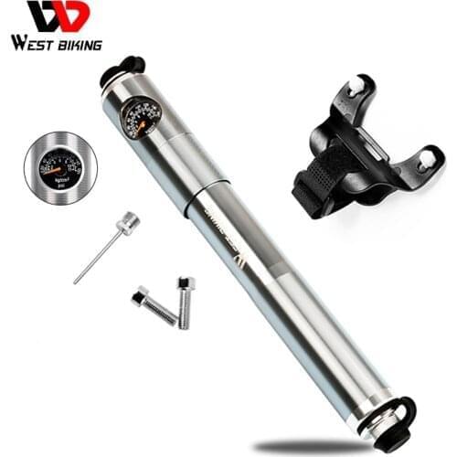 WEST BIKING Hand Bicycle Pump Mini Pressure Gauge Air Pump Cycling Tire Inflator Fork Schrader Presta Valve Portable Bike Pump