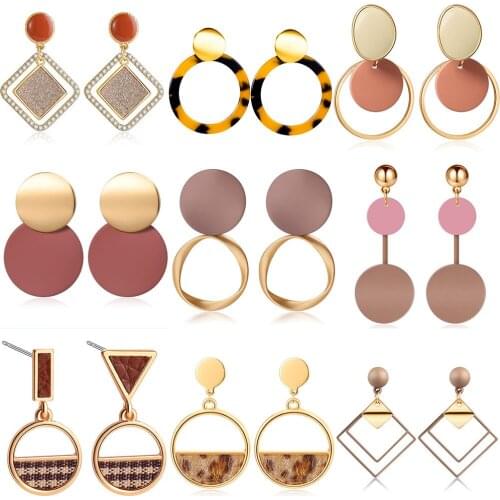 X&P New Korean Brown Statement Drop Earrings 2020 for Women Fashion Vintage Geometric Acrylic Dangle Hanging Earring Jewelry