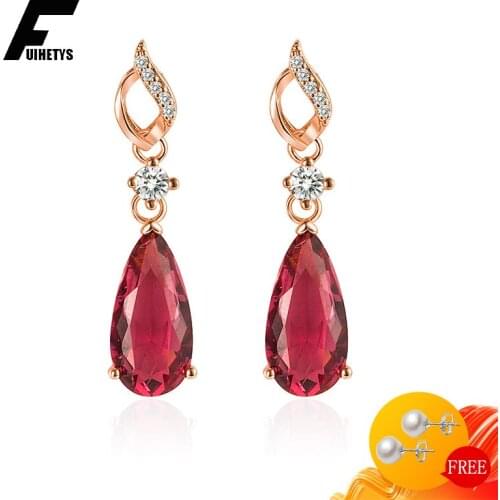 Fashion Earrings 925 Silver Jewelry Water Drop Shape Ruby Zircon Gemstone Fine Earring for Women Wedding Engagement Accessories