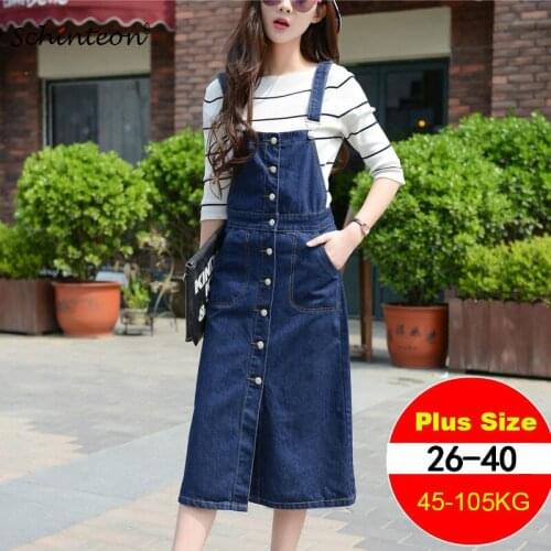 S-9XL 2018 Spring Summer Women Denim Long Dress With Straps Preppy Style Suspender Dresses with Front Single Breasted Button