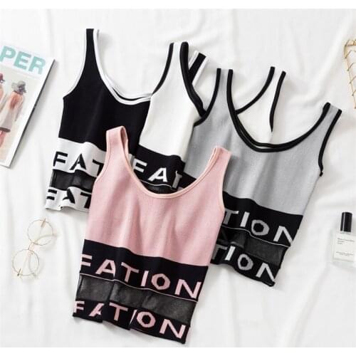 Womens Underwear Clothing Fashion Letter Top Womens Sports Comfort Tank Up Mesh Stitching Top Female Sexy Lingerie Crop Top