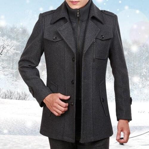 Winter Coat Men Woolen Coat Male Long Wool Windbreaker Jacket Thick Thermal Trench Coat Men Long Sleeve Grey Overcoat Plus Size