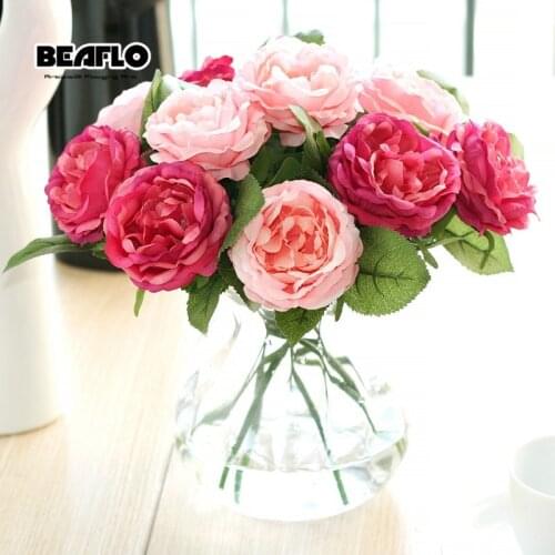 1pc Artificial Flower Fresh Rose Peony Silk Floral With Vivid Leaf for Home Wedding Decoration Party Garden Office Decor B1009