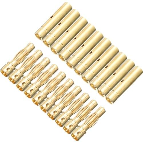 10Pair Banana Plug 4.0mm Bullet Female Male Connectors Gold Plated Bullet Banana Connector Plugs For RC Battery Motor Parts