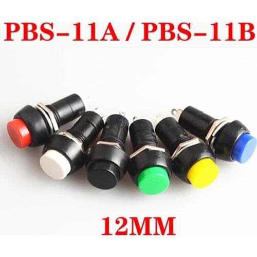 10PCS PBS-11A PBS-11B 12mm Self-locking Self-Recovery Plastic Push Button Switch Momentary 3A 250V AC 2PIN 6Color