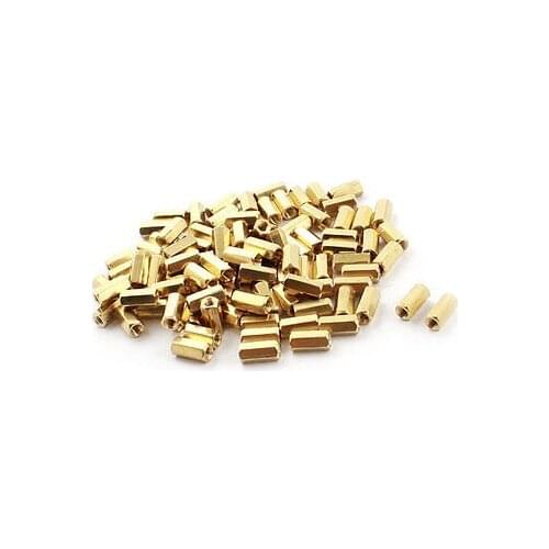 100Pcs M3x10mm Gold Tone Brass Pillar PCB Standoff Hexagonal Nut Spacer
