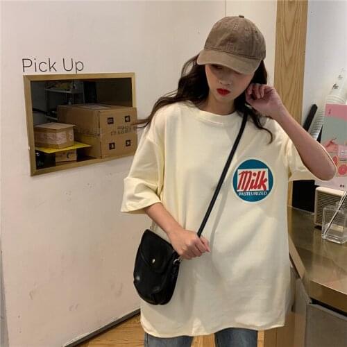 2021 Summer Vintage Korean Fashion Short-Sleeved T-Shirt Kawaii Summer Back Print Loose Oversize Grunge t-Shirt Girl’s Clothes