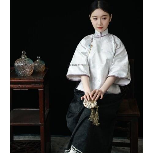 2021 chinese traditional clothing women chinese cheongsam tops elegant loose blouse female qipao shirt embroidery hanfu tangsuit