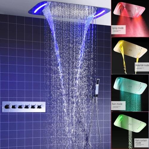 Bathroom Accessories Colorful Spa Massage Shower System Water Column Waterfall Mist Bath Thermostatic Shower Faucet Set