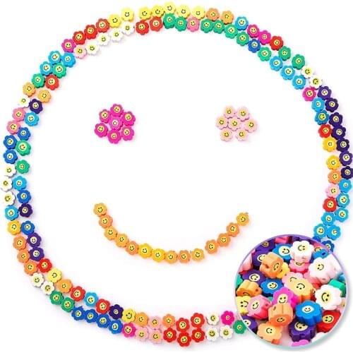 50pcs 10mm Clay Spacer Beads Sunflower Shape Smile-Face Polymer Clay Beads For Jewelry Making DIY Handmade Accessories Wholesale