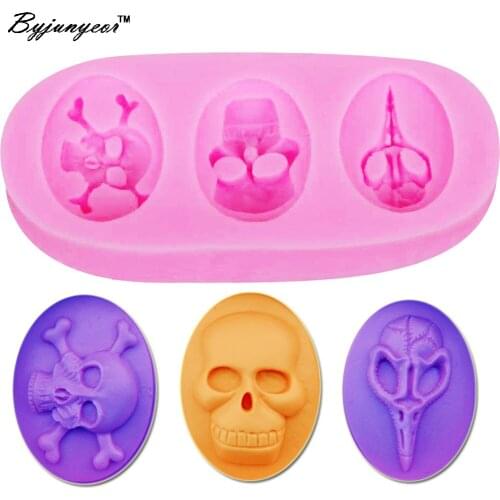 Byjunyeor F1192 Epoxy UV Resin Halloween skull silicone Mold cake mould polymer clay handmade mold