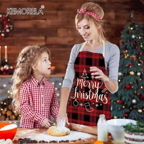 Christmas Apron Checkered Barbecue Cooking Baking Restaurant Apron Red Retro Texture Elk Apron Cleaning Supplies Kitchen Tools