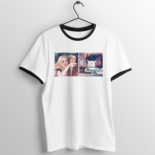 Black Trim Unisex T Shirt Meme Woman Yelling At A Cat Anime Picasso Painting Printed Tee