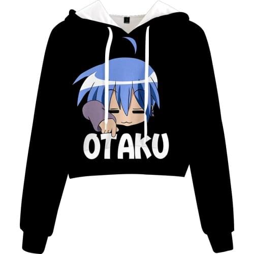 Otaku Hoody Fashion Streetwear Casual Cropped Pullover Hoodies Tracksuits Open Waist Hoodies Sweatshirts
