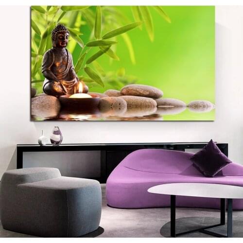 ZEN Stone And Bamboo Water Drops Green Leaf Still Life Canvas Painting Meditation Art Fabric Poster Buddha HD Frameless