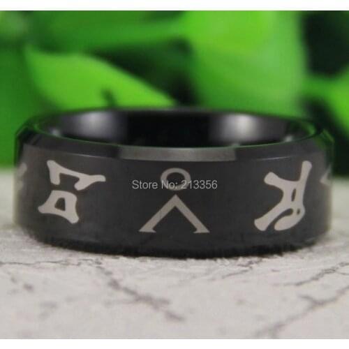 Free Shipping USA Canada Russia Brazil Hot Sales 8MM Comfort Fit Shiny Black Bevel Stargate Address Mens Tungsten Wedding Ring