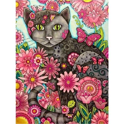 Cats and Red Flowers Diamond Painting Animal Round Full Drill Floral Nouveaute DIY Mosaic Embroidery 5D Cross Stitch Home Decor