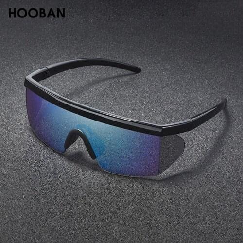 HOOBAN Fashion Flat Top Sunglasses Male Vintage One Piece Lens Sun Glasses Men Luxury Sports Eyewear Windproof Goggle UV400
