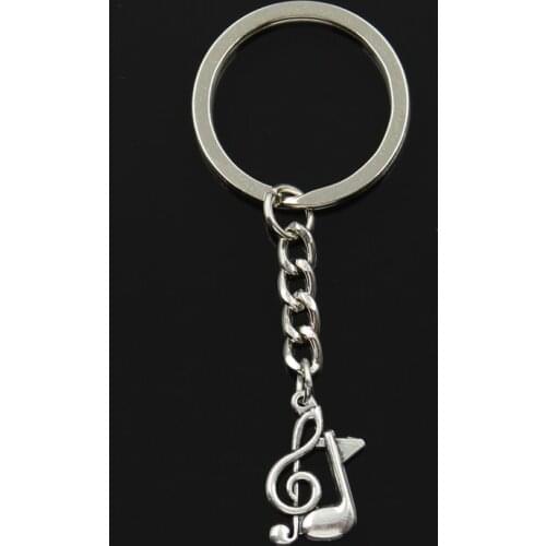 Fashion 30mm Key Ring Metal Key Chain Keychain Jewelry Antique Silver Color Plated Musical Note 21x13mm Pendant