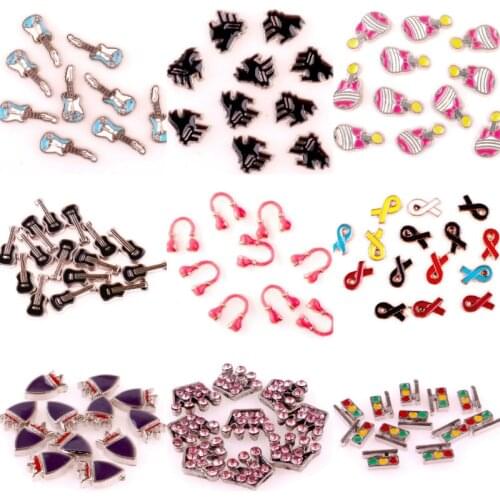 20Pcs/Lot Musical Instrument Piano And Guitar Floating Charms Finding Crown Metal Glass Perfume Locket Jewelry Wholesale