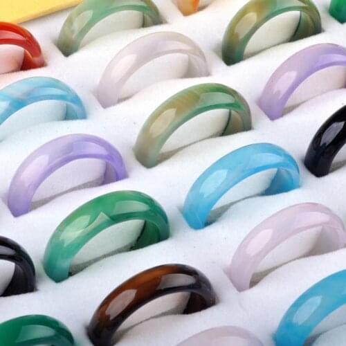 Imixlot 5Pcs Mixed Wholesale Colorful Natural Stone Agates Rings Charms Multi-Color Elegant Ring Jewelry Party Gift for Women