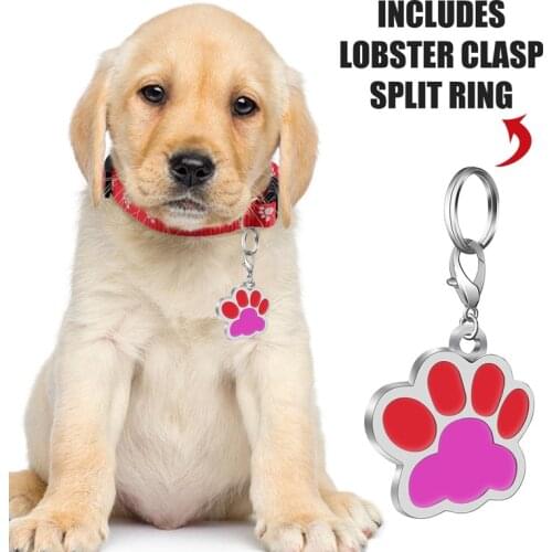 Customizable Zinc Alloy Tag Dogs Cats Name ID Tag Paw Pattern Identity Plate Tags Pets DIY Necklace Pendant