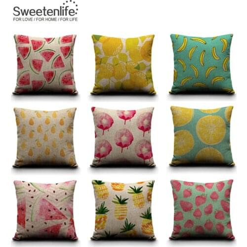 Sweetenlife Sofa Cushion Fruit Series Pattern Cushion Cover Pillow Case Customized Cushions Home Decor Cotton Linen Throw Pillow