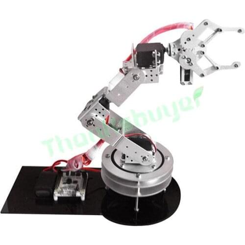 2018 NEW Arrival Metal Alloy 6 DOF Robotic Robot Arm Clamp Claw & Swivel Rotatable Stand Mount Kit - Silver