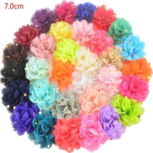 Wholesale small size 7cm chiffon flower with gold foil dot DIY Hair Flower for Hari Accessory Cheap Flowers 20pcs/lot